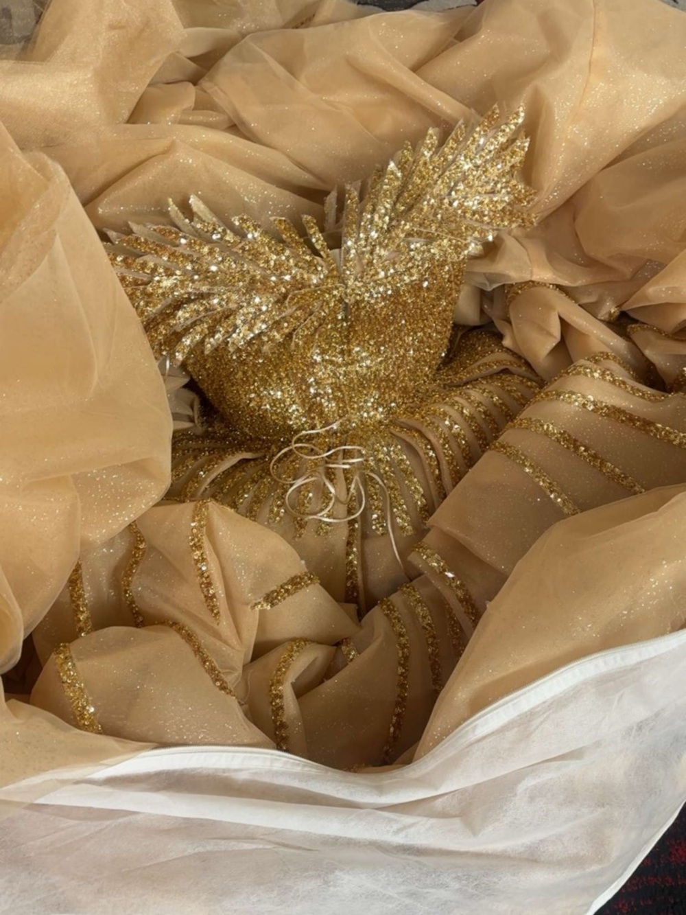 Gold Glitter Feathered wedding/ engagement/prom dress